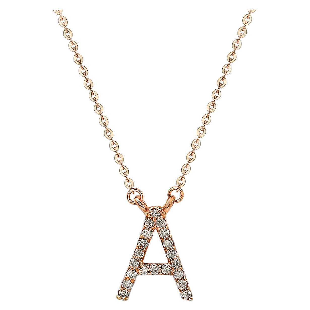 Suzy Levian 14k Rose Gold White Diamond Letter Initial Necklace, A For Sale