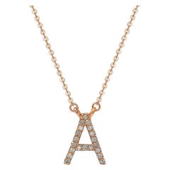 Suzy Levian 14k Rose Gold White Diamond Letter Initial Necklace, A