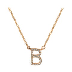 Suzy Levian 14k Rose Gold White Diamond Letter Initial Necklace, B