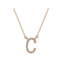 Suzy Levian 14k Rose Gold White Diamond Letter Initial Necklace, C