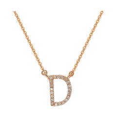 Suzy Levian 14k Rose Gold White Diamond Letter Initial Necklace, D