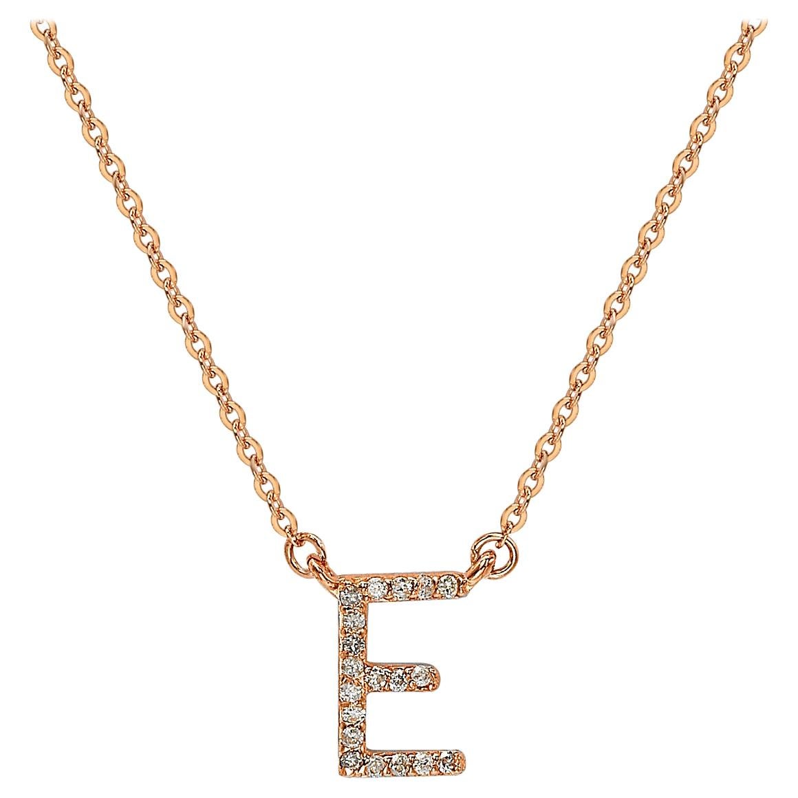Suzy Levian 0.10 Carat White Diamond 14K Rose Gold Letter Initial Necklace, E For Sale