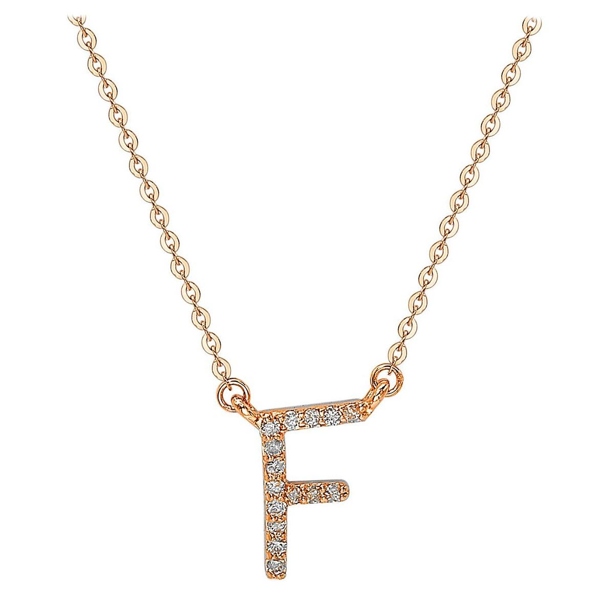 Suzy Levian 0.10 Carat White Diamond 14K Rose Gold Letter Initial Necklace, F For Sale