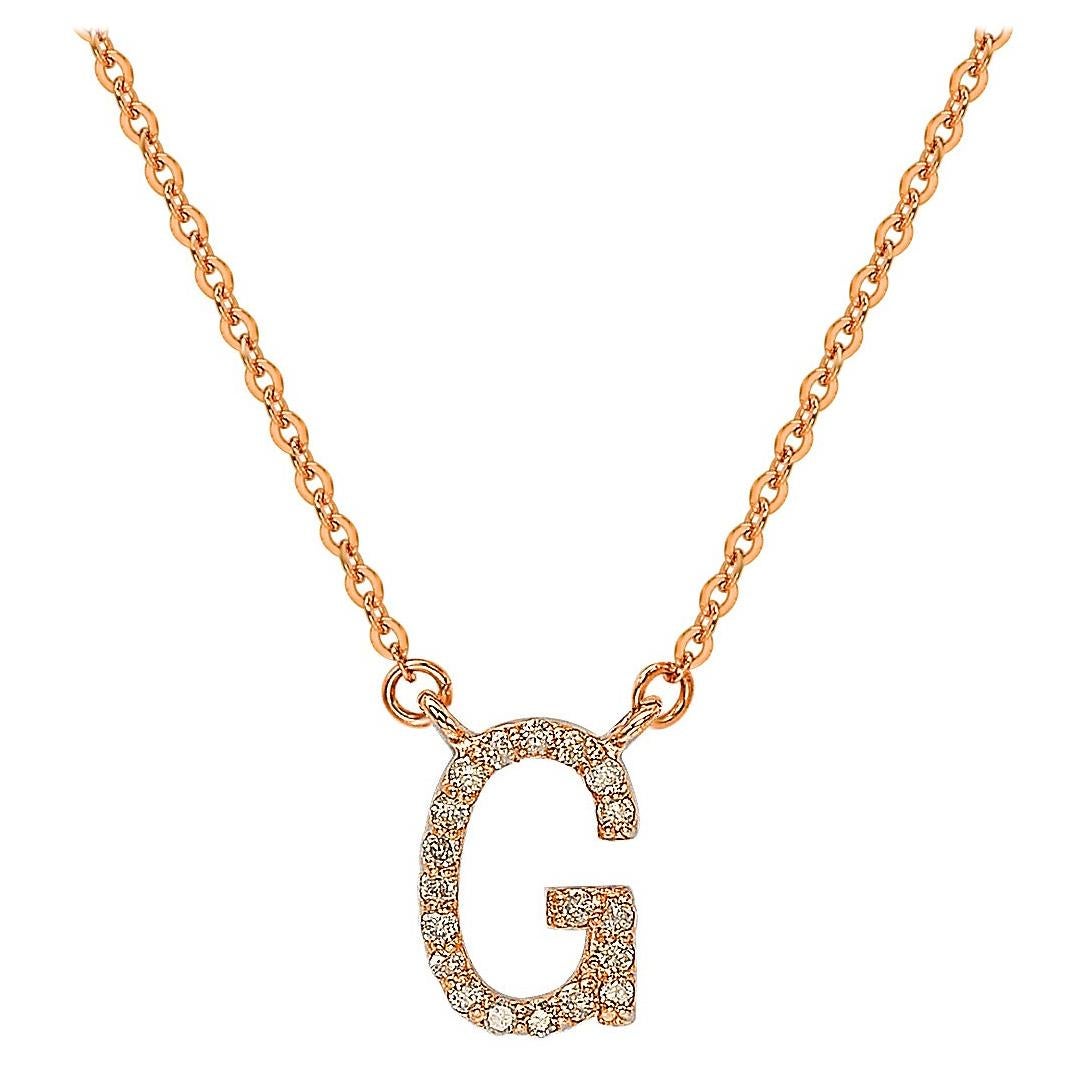  Suzy Levian 0.10 Carat White Diamond 14K Rose Gold Letter Initial Necklace, G For Sale