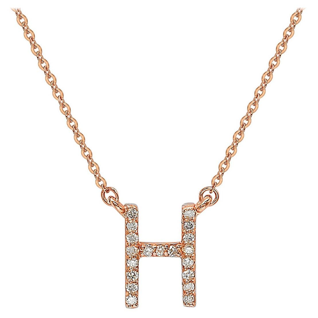 Suzy Levian 0.10 Carat White Diamond 14K Rose Gold Letter Initial Necklace, H For Sale