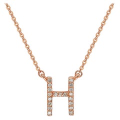Suzy Levian 0.10 Carat White Diamond 14K Rose Gold Letter Initial Necklace, H