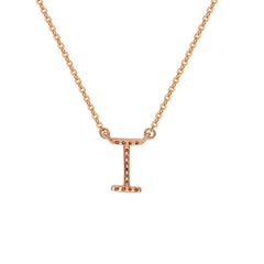Suzy Levian 0.10 Carat White Diamond 14K Rose Gold Letter Initial Necklace, I