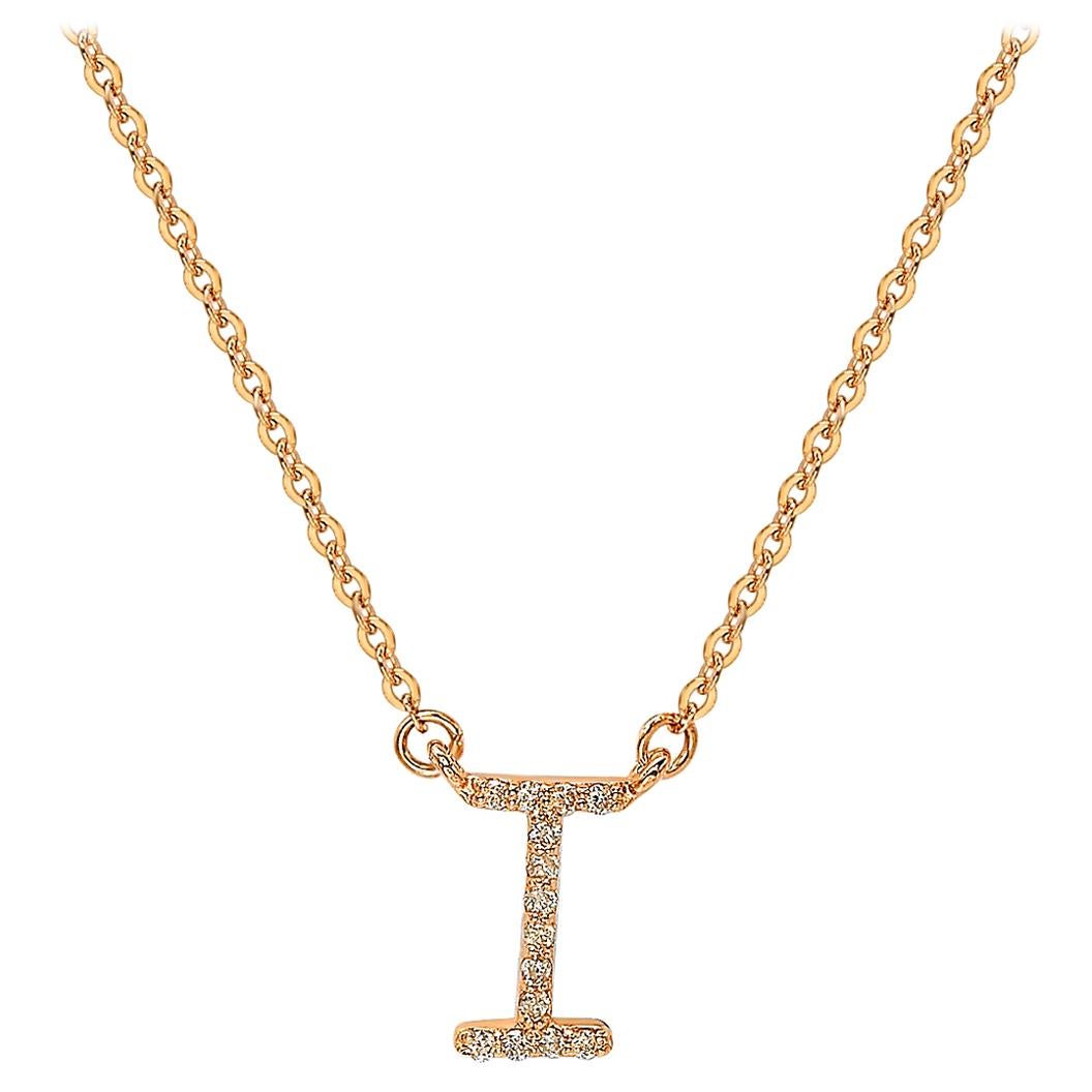 Suzy Levian 0.10 Carat White Diamond 14K Rose Gold Letter Initial Necklace, I For Sale