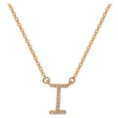 Suzy Levian 0.10 Carat White Diamond 14K Rose Gold Letter Initial Necklace, I