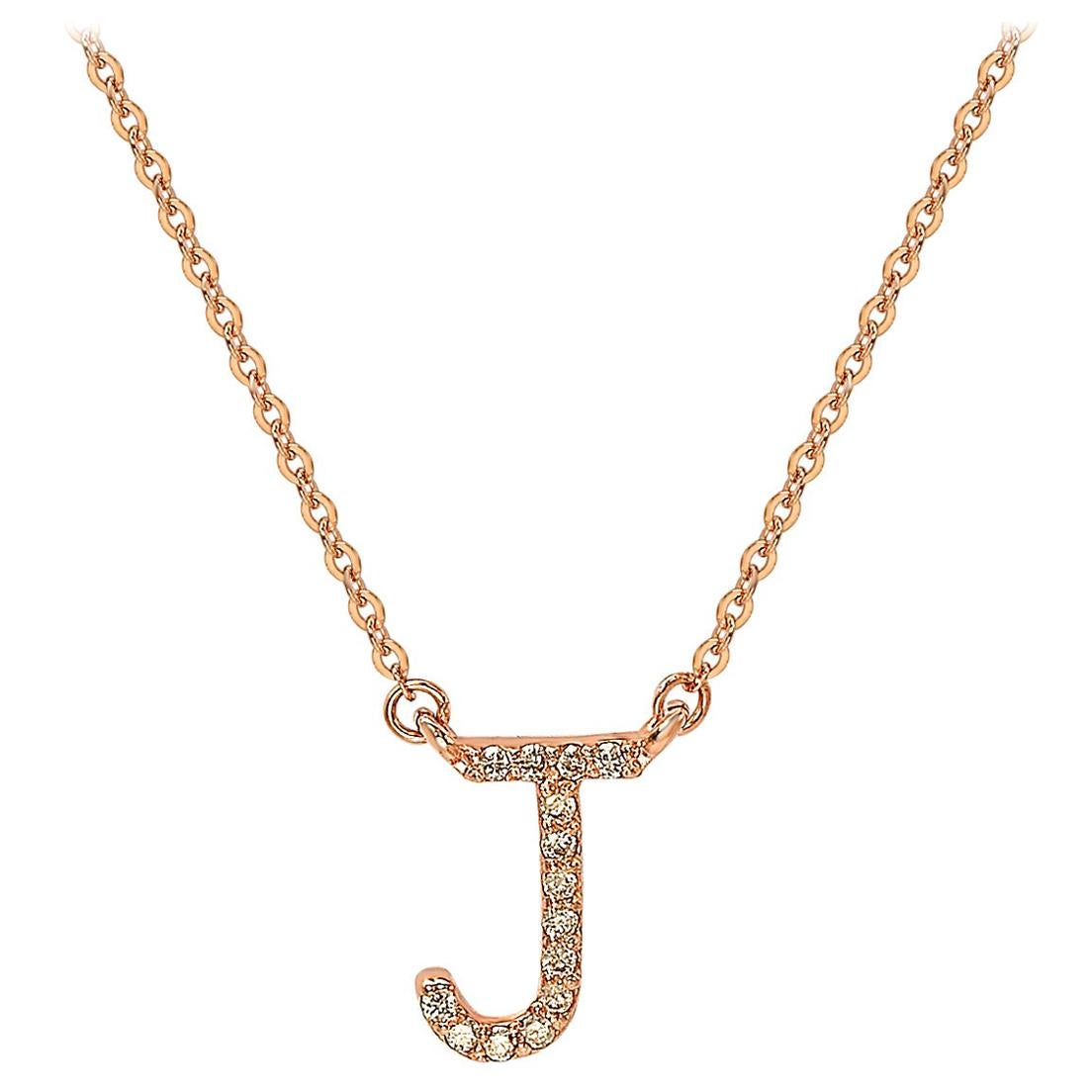 Suzy Levian Collier initial lettres en or rose 14 carats avec diamants blancs de 0,10 carat