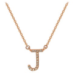 Suzy Levian 0.10 Carat White Diamond 14k Rose Gold Letter Initial Necklace, J