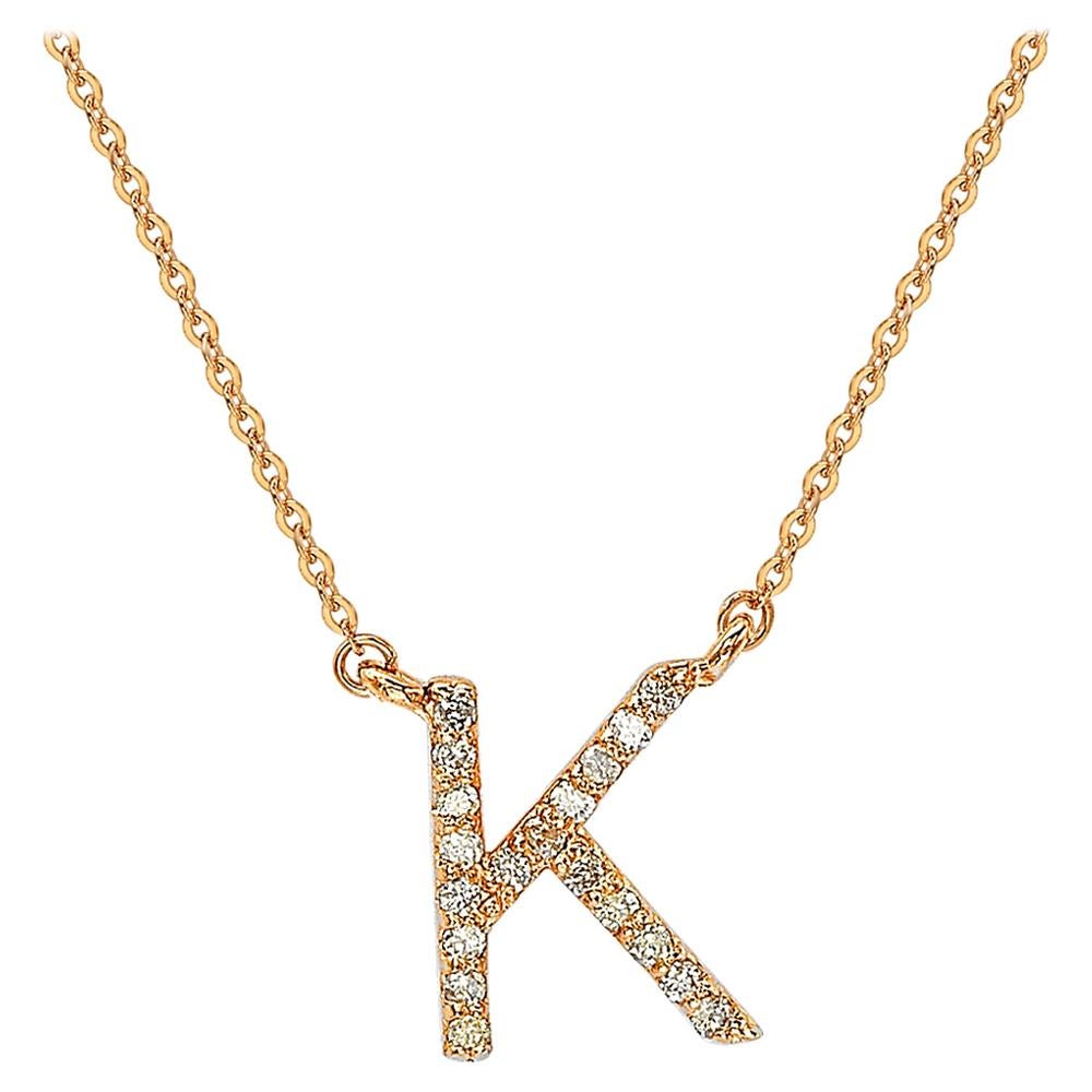 Suzy Levian 0.10 Carat White Diamond 14K Rose Gold Letter Initial Necklace, K
