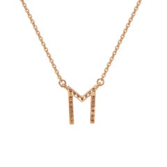 Suzy Levian 0.10 Carat White Diamond 14K Rose Gold Letter Initial Necklace, M