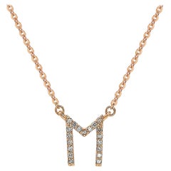 Suzy Levian 0.10 Carat White Diamond 14K Rose Gold Letter Initial Necklace, M