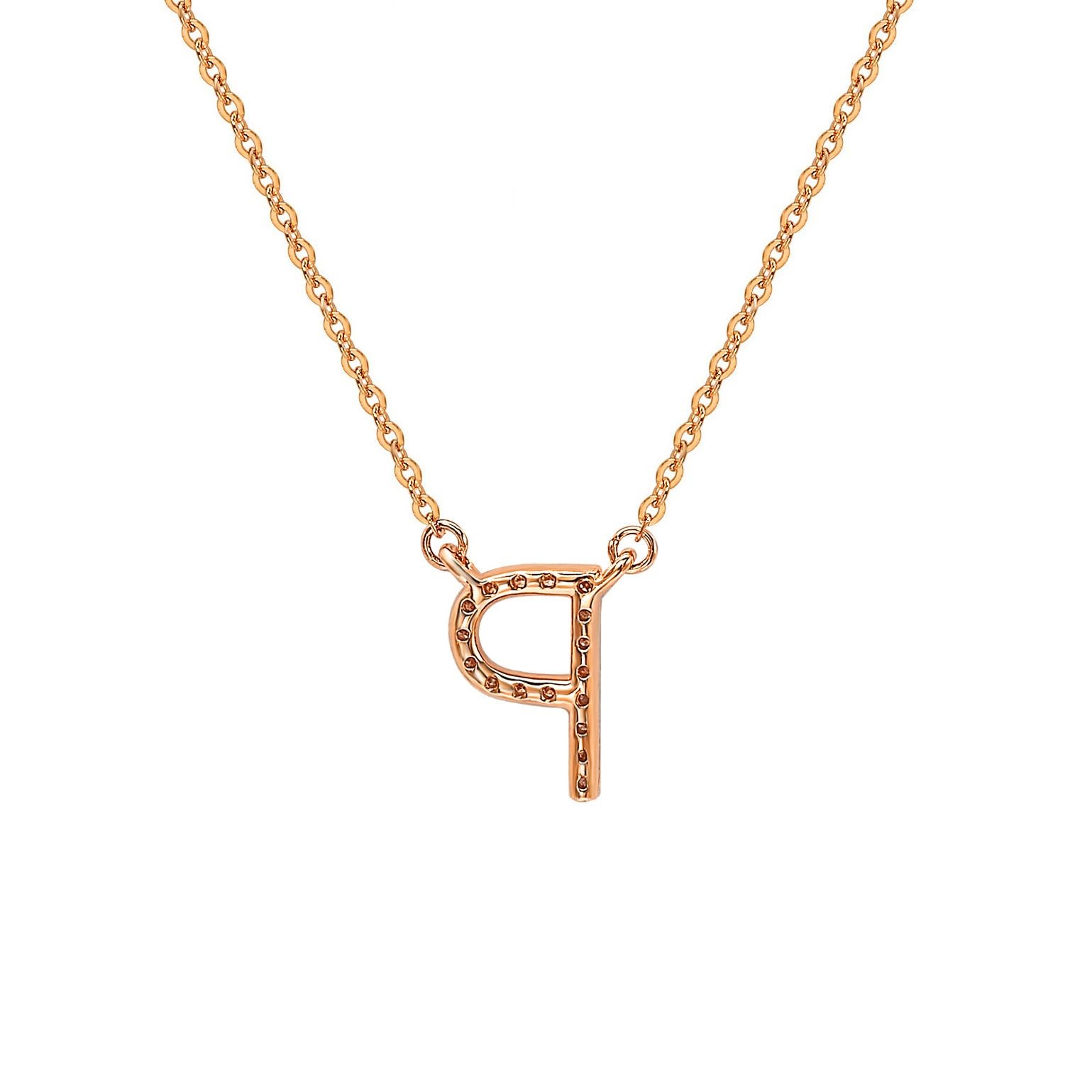 Cet époustouflant collier de lettres personnalisé de Suzy Levian est orné de diamants naturels, sertis à la main dans de l'or rose 14 carats. C'est le cadeau individuel parfait pour faire savoir à quelqu'un de spécial que vous pensez à lui. Chaque