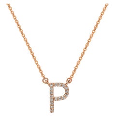  Suzy Levian 0.10 Carat White Diamond 14K Rose Gold Letter Initial Necklace, P