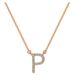 Suzy Levian 0.10 Carat White Diamond 14K Rose Gold Letter Initial Necklace, P