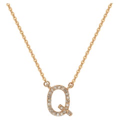 Suzy Levian 0.10 Carat White Diamond 14K Rose Gold Letter Initial Necklace, Q