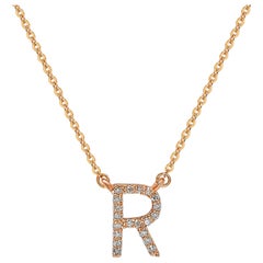 Suzy Levian 0.10 Carat White Diamond 14K Rose Gold Letter Initial Necklace, R