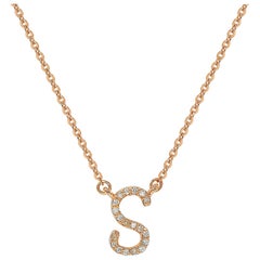 Suzy Levian 0.10 Carat White Diamond 14K Rose Gold Letter Initial Necklace, S