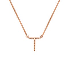 Suzy Levian 0.10 Carat White Diamond 14K Rose Gold Letter Initial Necklace, T