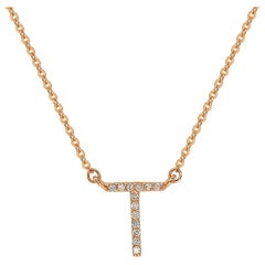 Suzy Levian 0.10 Carat White Diamond 14K Rose Gold Letter Initial Necklace, T