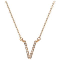 Suzy Levian 0.10 Carat White Diamond 14K Rose Gold Letter Initial Necklace, V