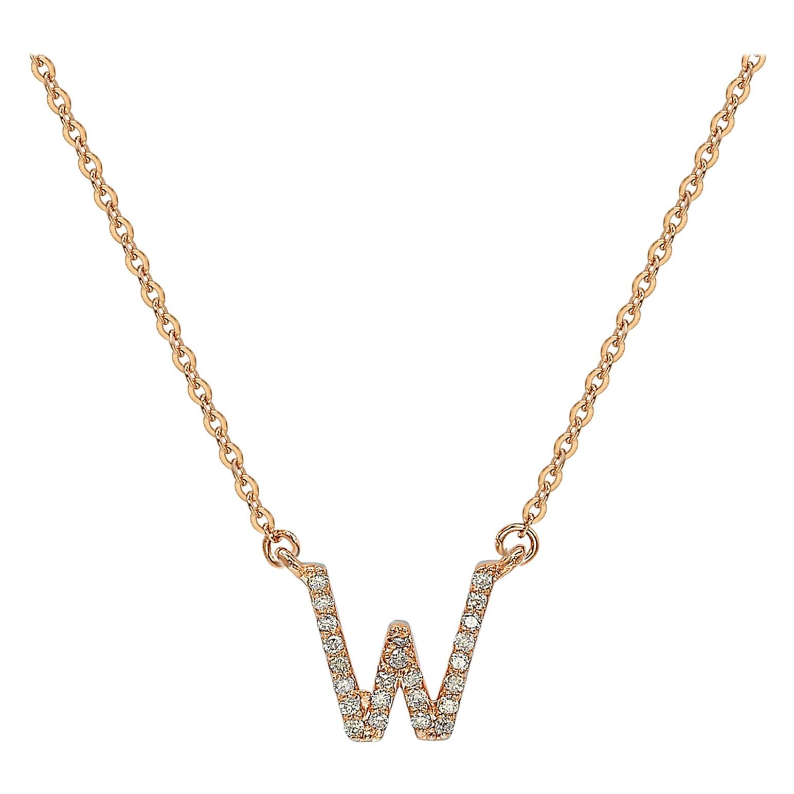 Suzy Levian 0.10 Carat White Diamond 14K Rose Gold Letter Initial Necklace, W