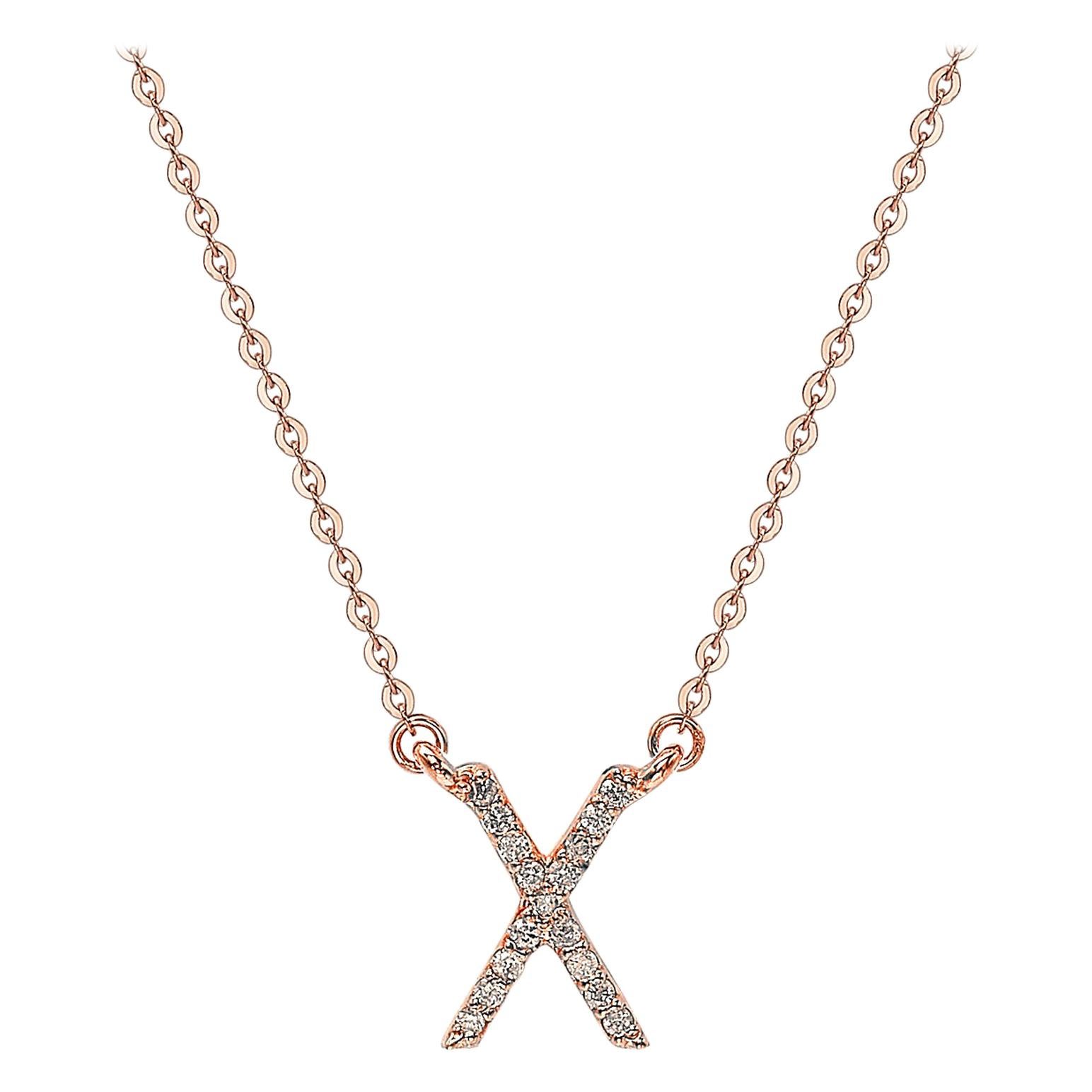 Suzy Levian 0.10 Carat White Diamond 14K Rose Gold  Letter Initial Necklace, X