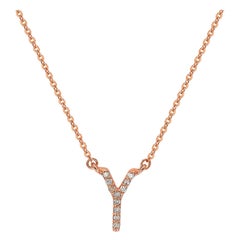 Suzy Levian 0.10 Carat White Diamond 14K Rose Gold Letter Initial Necklace, Y