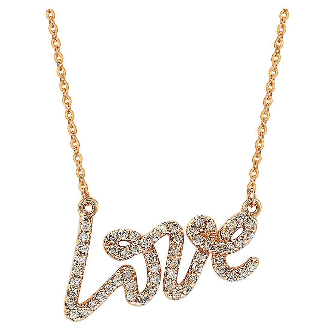 Suzy Levian 14k Rose Gold White Diamond Love Necklace