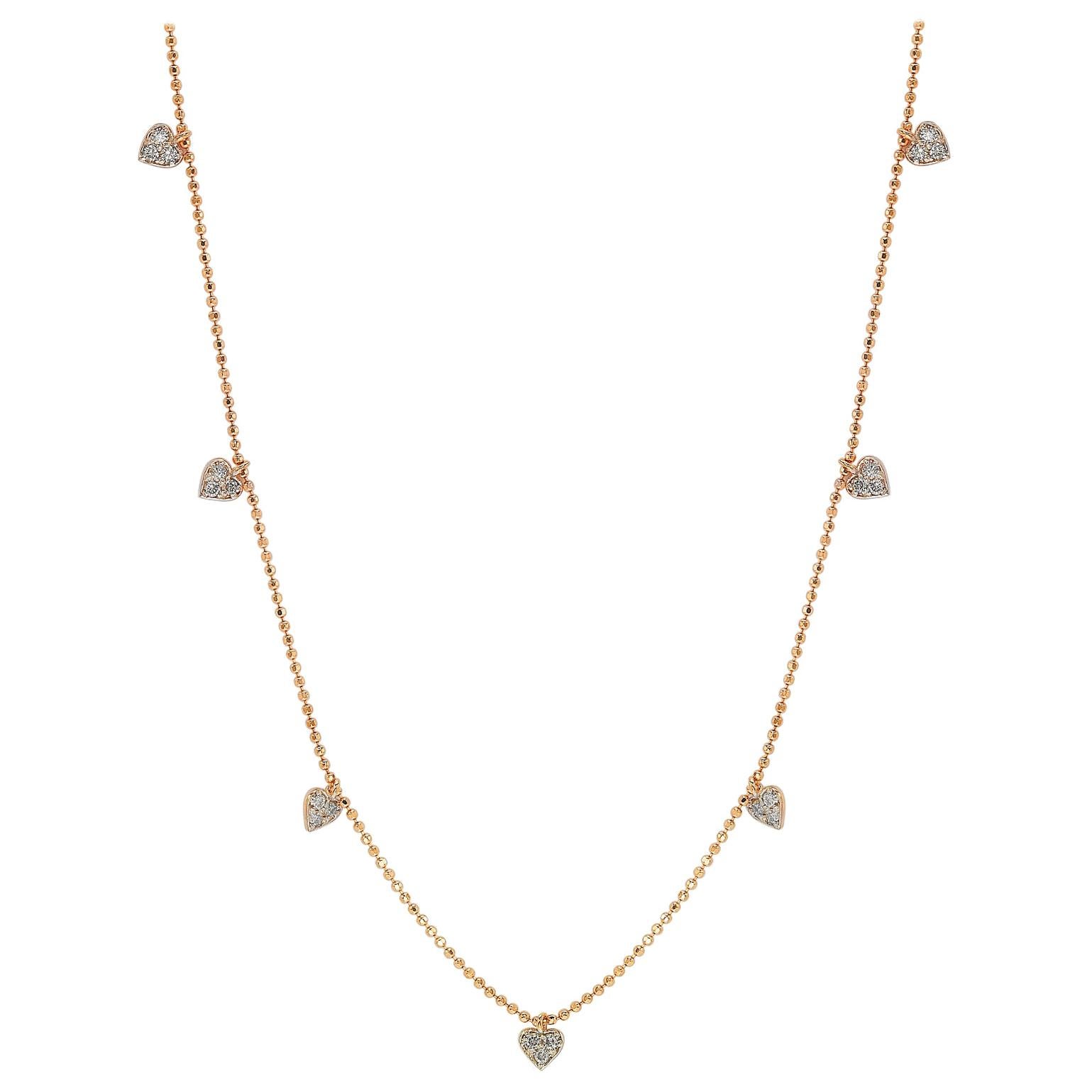 Suzy Levian 14K Rose Gold White Diamonds Heart Station Necklace