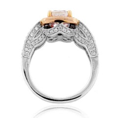 Suzy Levian 14 Karat Two-Tone Gold White Diamond and Cushion-Cut Morganite Ring