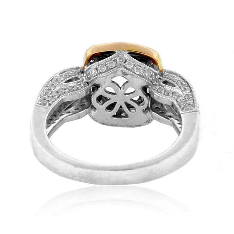 Cushion Cut Suzy Levian 14 Karat Two-Tone Gold White Diamond and Cushion-Cut Morganite Ring For Sale