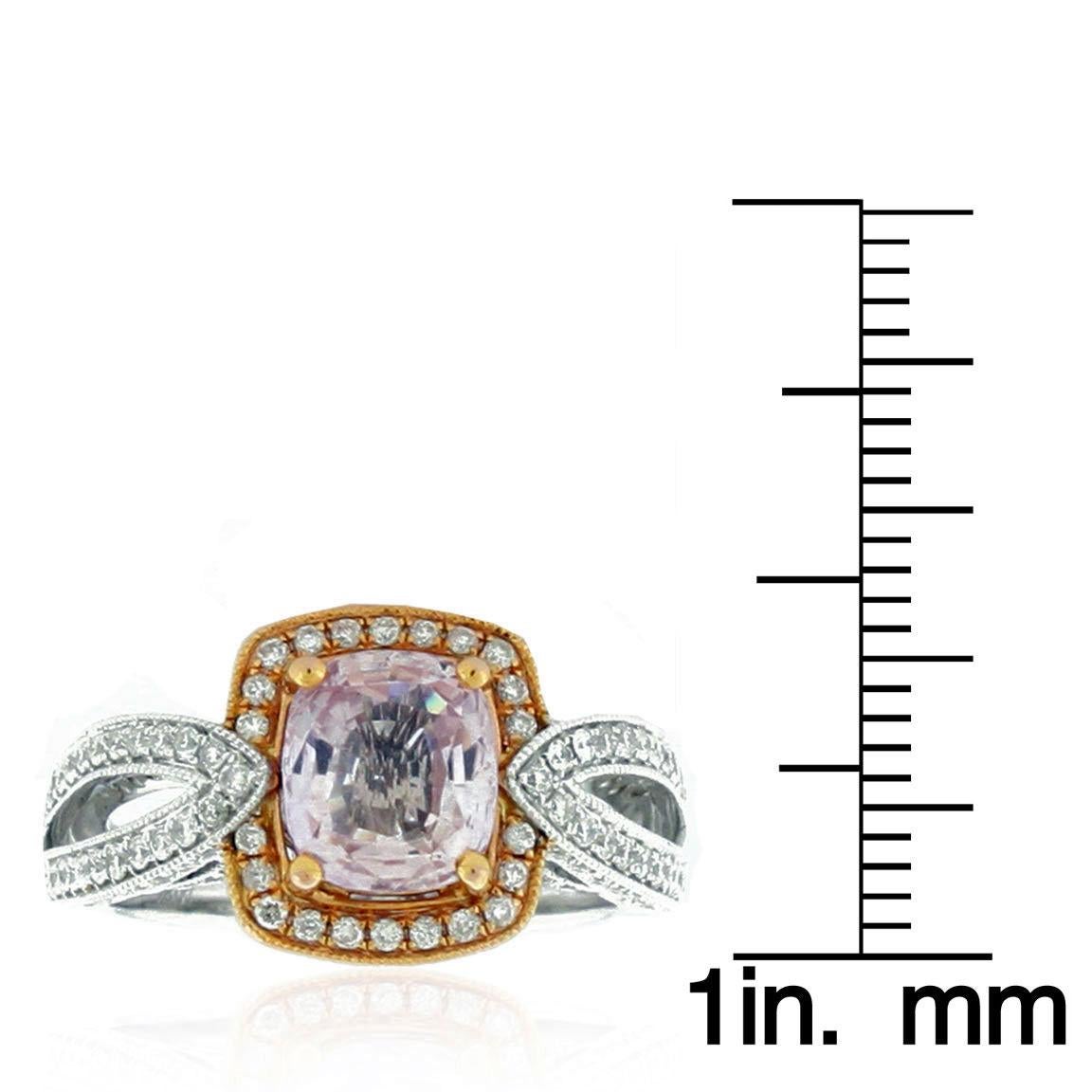 Suzy Levian 14 Karat Two-Tone Gold White Diamond and Cushion-Cut Morganite Ring In New Condition For Sale In Great Neck, NY