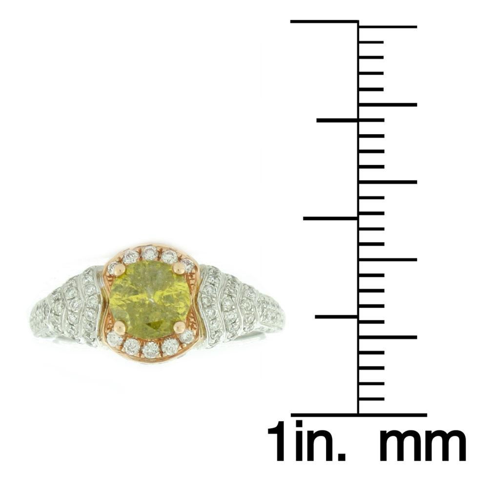 Suzy Levian Bague en or blanc et rose 14 carats bicolore avec diamants jaunes, verts et blancs Neuf - En vente à Great Neck, NY