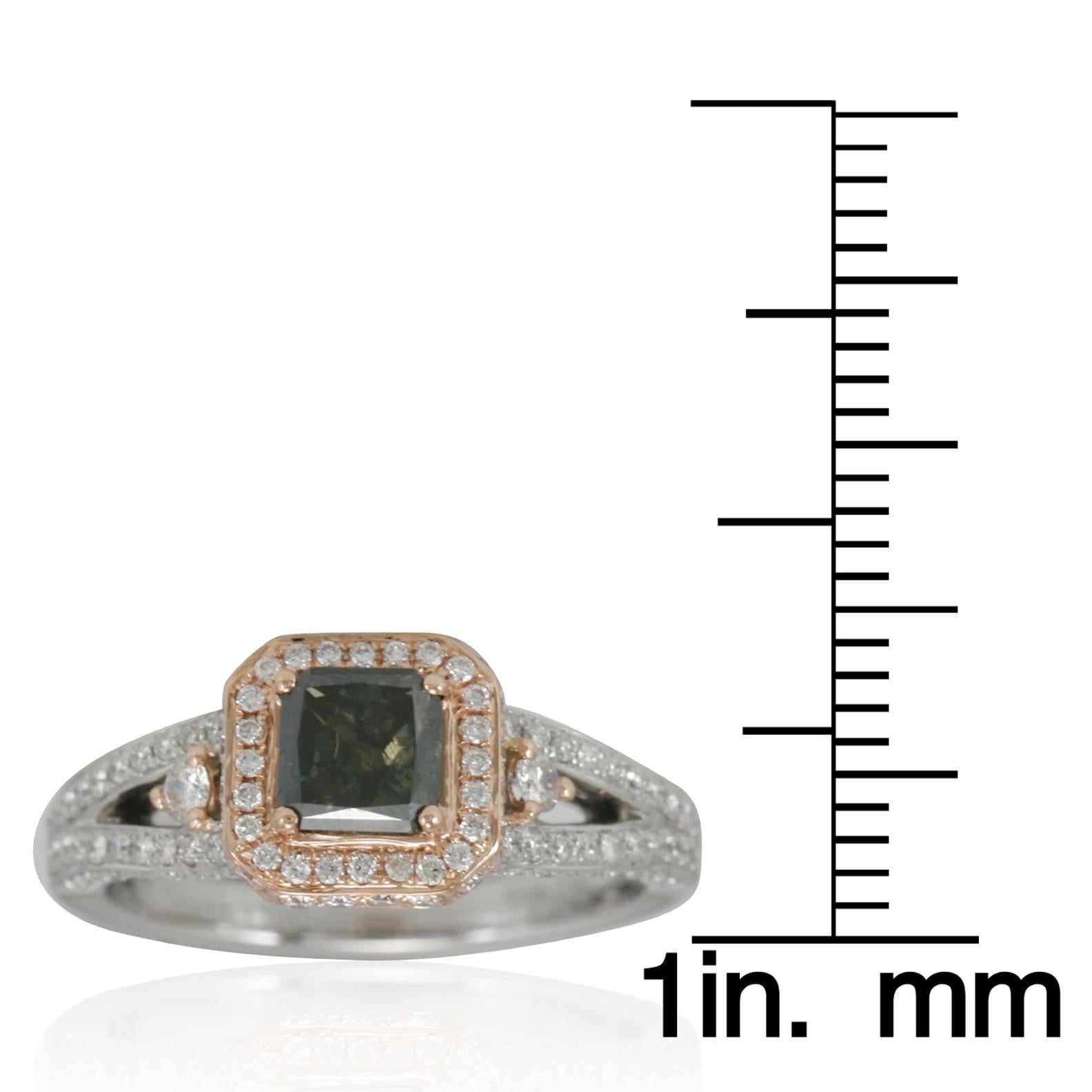 Contemporary Suzy Levian 14K Two-Tone White & Rose Gold Ascher Cut Green & White Diamond Ring