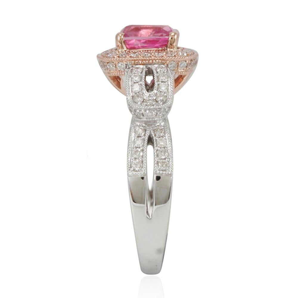 Contemporary Suzy Levian 14K Two-Tone White & Rose Gold Pink Ceylon Sapphire and Diamond Ring