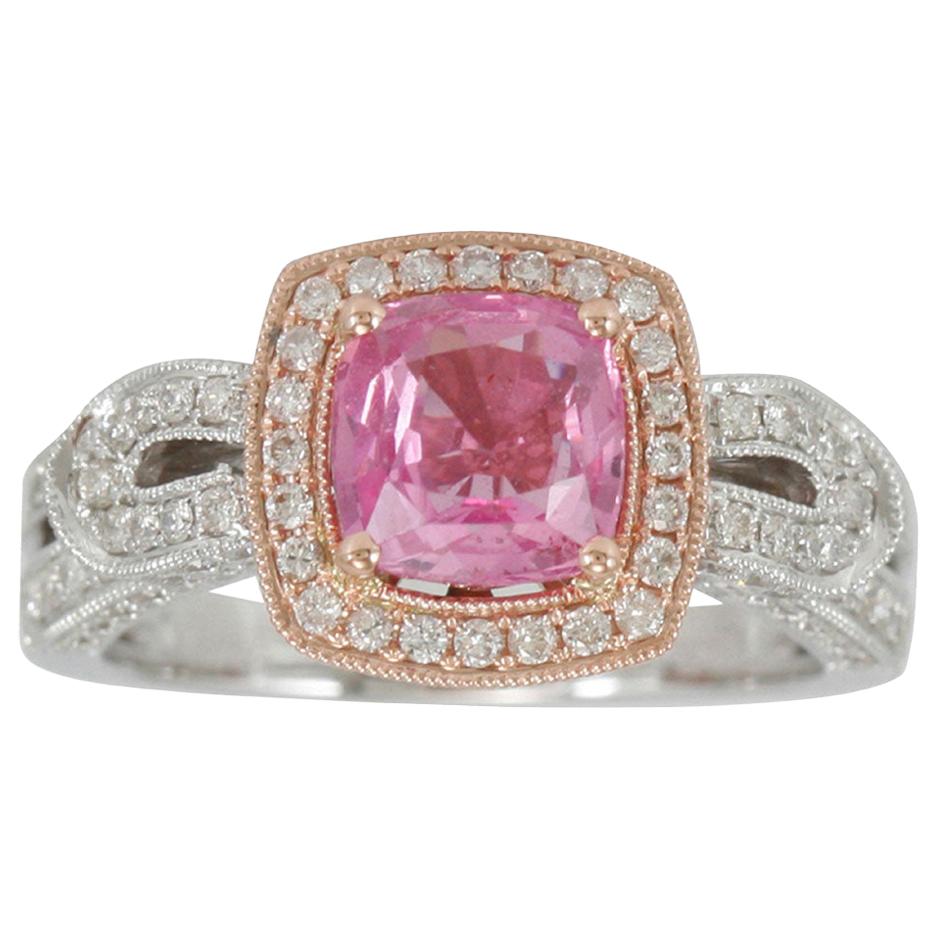 Suzy Levian 14K Two-Tone White & Rose Gold Pink Ceylon Sapphire and Diamond Ring