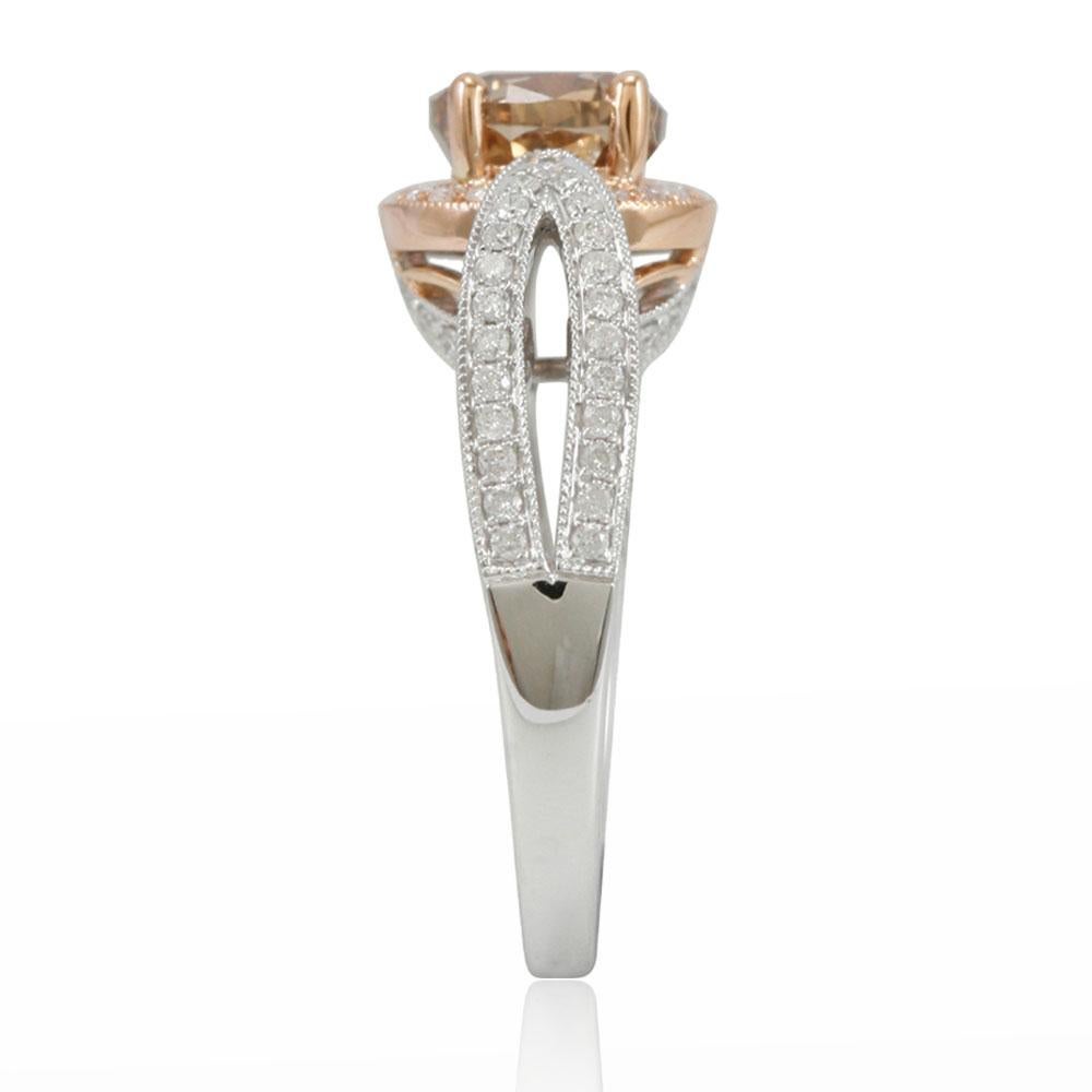 Contemporary Suzy Levian 14K Two-Tone White & Rose Gold Round Brown & White Diamond Ring
