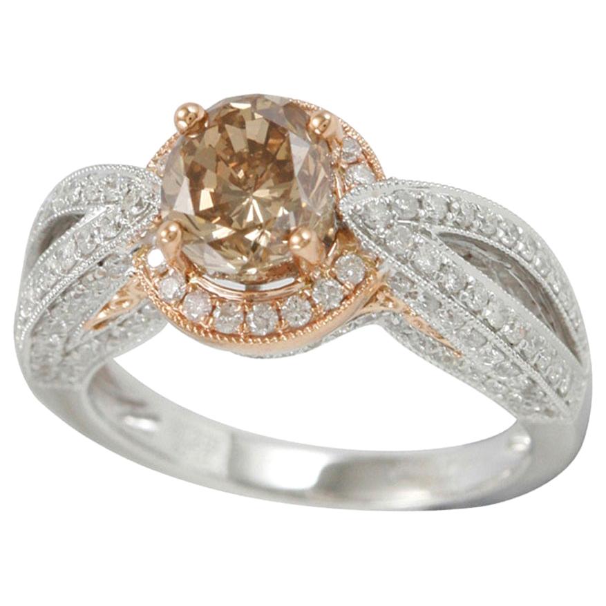 Suzy Levian 14K Two-Tone White & Rose Gold Round Brown & White Diamond Ring