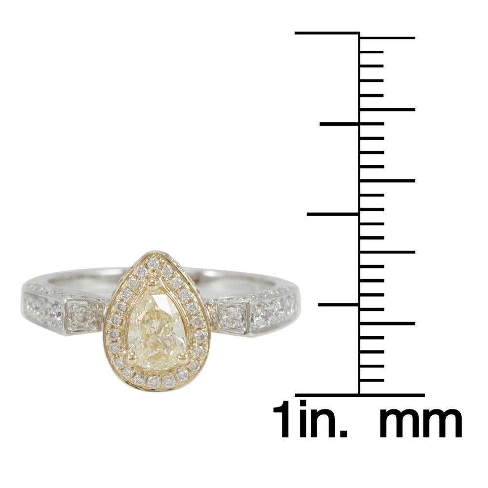 Contemporary Suzy Levian 14K Two-Tone White & Yellow Gold and Pear Cut Yellow Diamond Ring For Sale