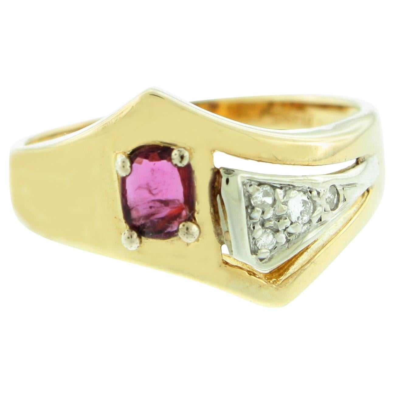 Suzy Levian Bague vintage en or blanc et jaune 14 carats bicolore avec rubis de taille ovale