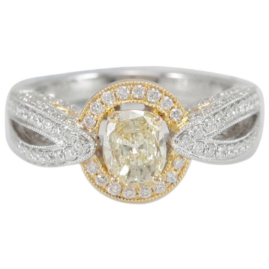 Suzy Levian 14K Two-Tone White & Yellow Gold Oval Yellow & White Diamond Ring