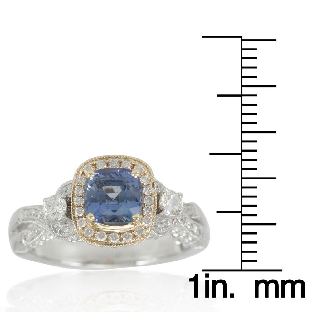 Contemporary Suzy Levian 14 Karat Two-Tone White and Yellow Gold Round Blue Sapphire Ring