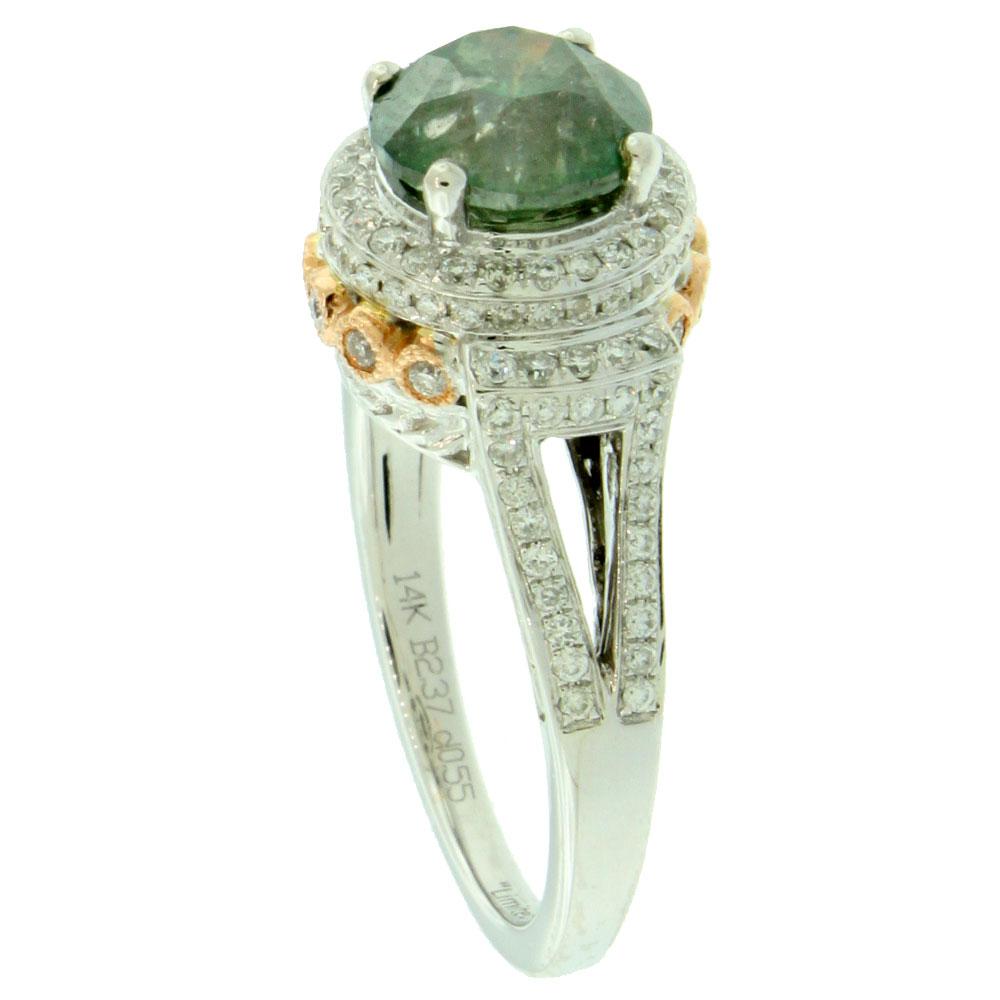 Contemporary Suzy Levian 14K Two-Tone White & Yellow Gold Round Green and White Diamond Ring For Sale