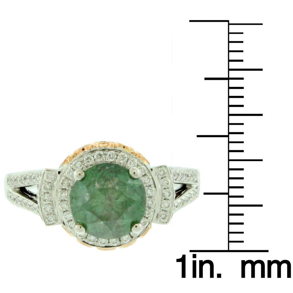 Round Cut Suzy Levian 14K Two-Tone White & Yellow Gold Round Green and White Diamond Ring For Sale