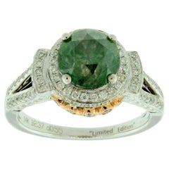 Suzy Levian 14K Two-Tone White & Yellow Gold Round Green and White Diamond Ring