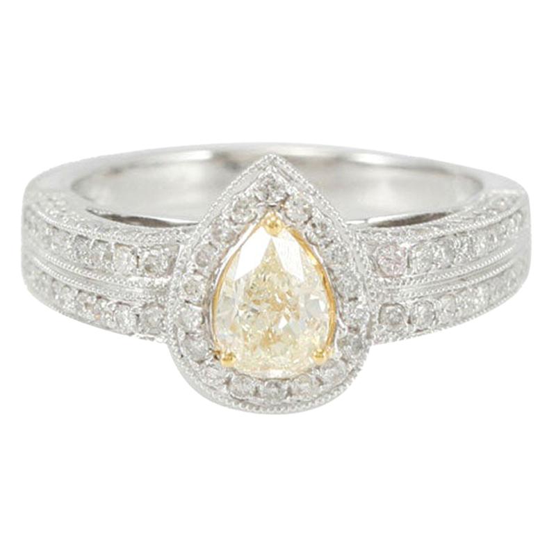 Suzy Levian 14K Two-Tone White & Yellow Gold Yellow Diamond Pear-Cut Ring