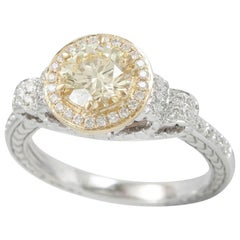 Suzy Levian 14K Two-Tone White Yellow Gold Yellow Round Cut Diamond Bridal Ring